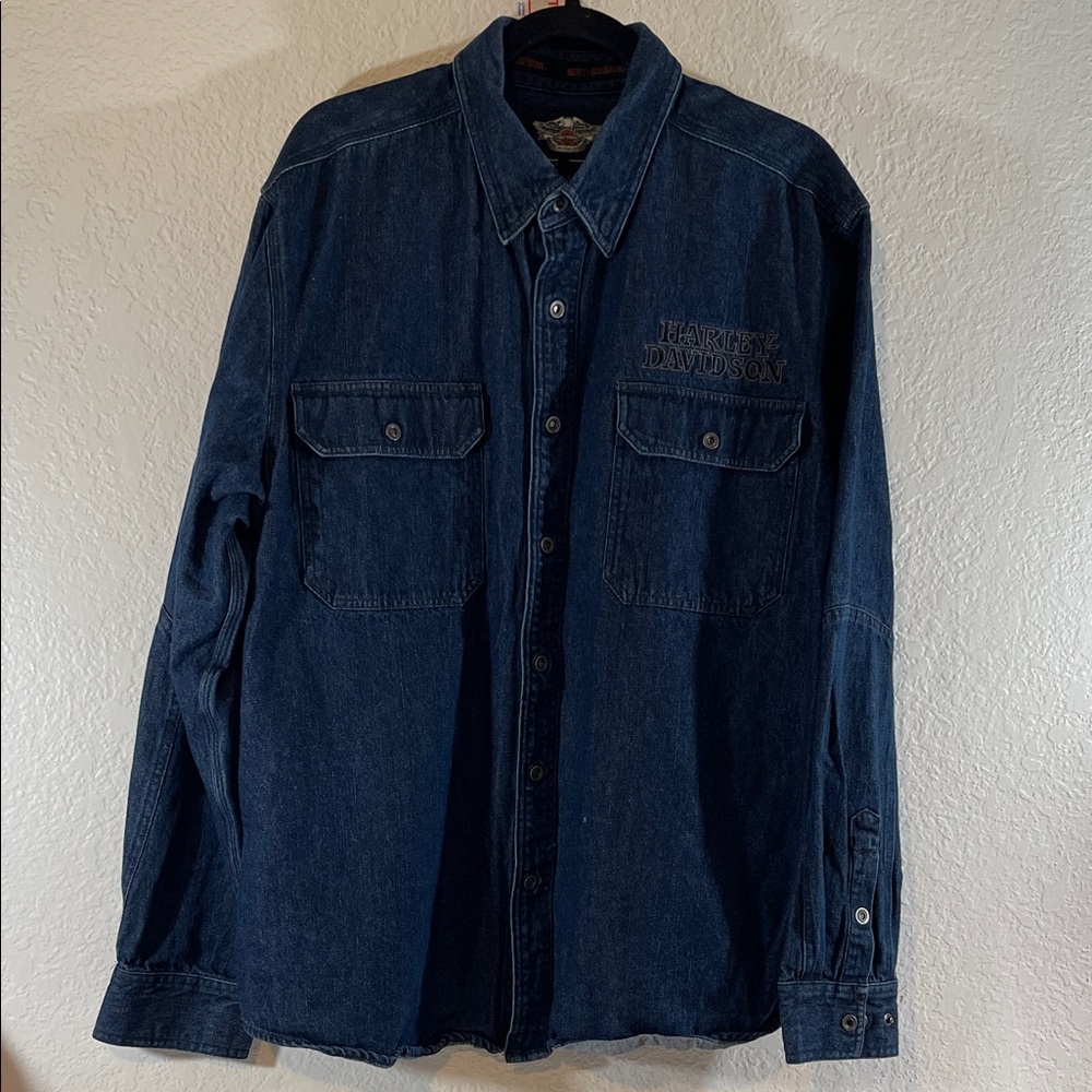 Harley-Davidson Motorcycles Men's Burning Skull Denim Shirt Size XL 99081-13VM - Picture 2 of 12